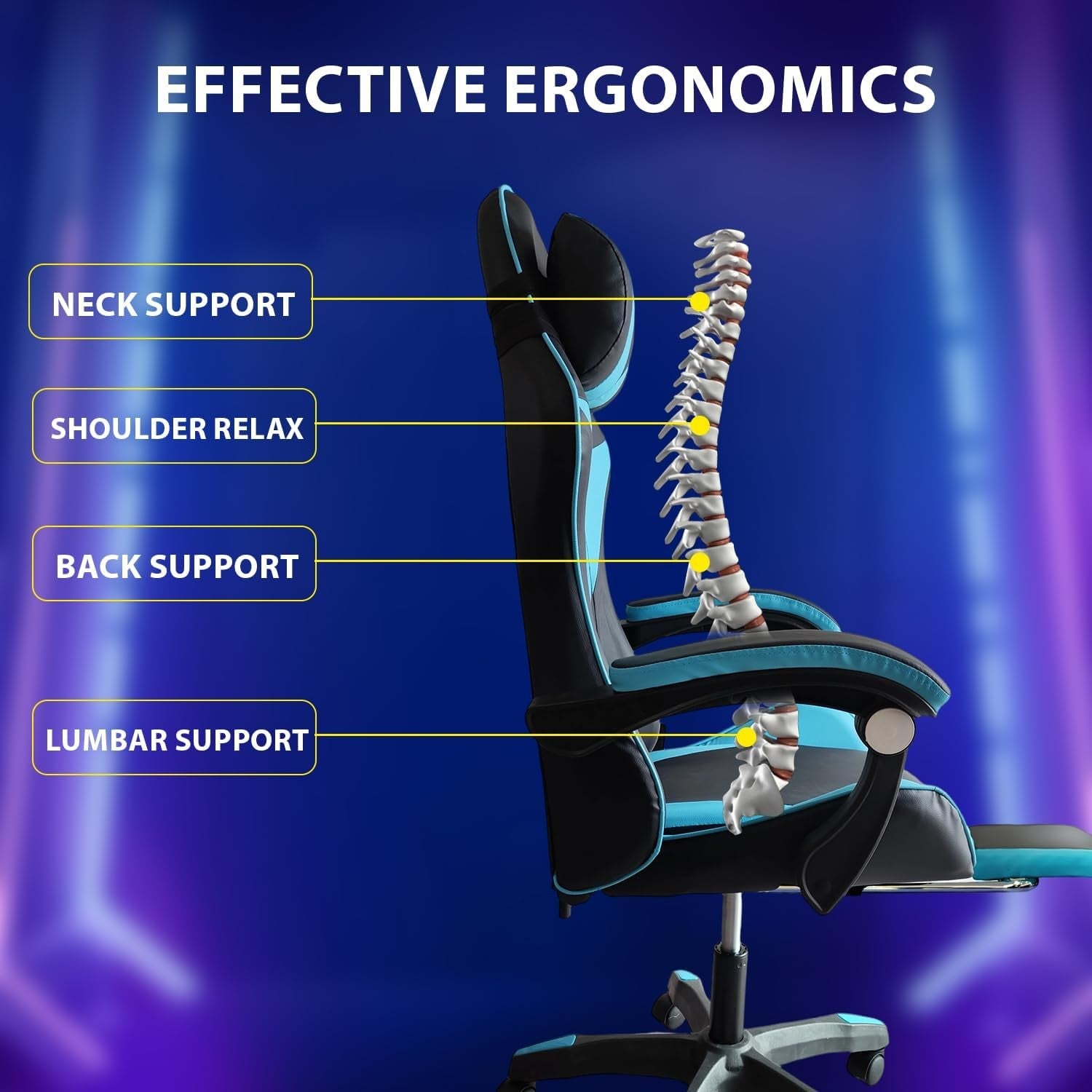 Gaming Chair with Lumbar Cushion, Headrest & Adjustable Office Chair with Footre