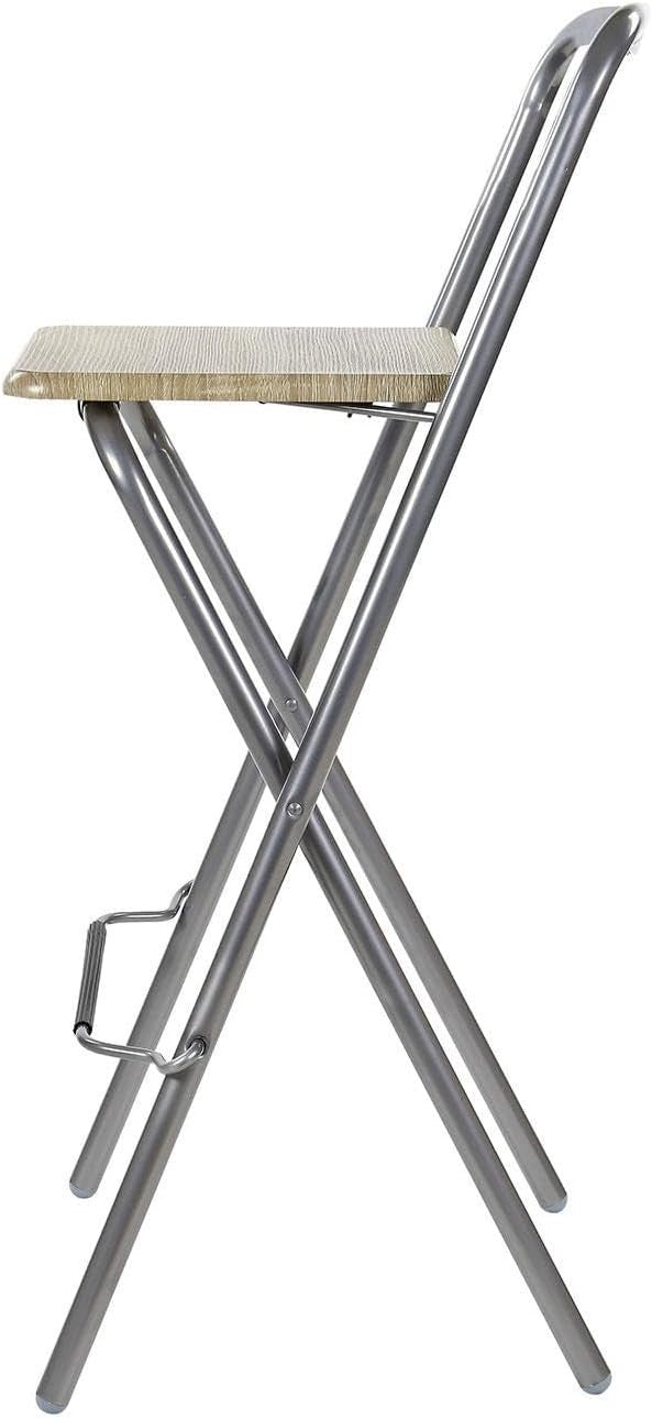 Folding Bar Stool Wooden Seat Metal Frame Space Saving Natural