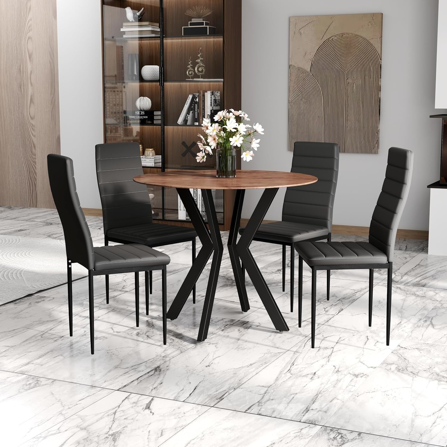 Round Wooden Dining Table 90cm Metal Legs Small Kitchen Office Cafe