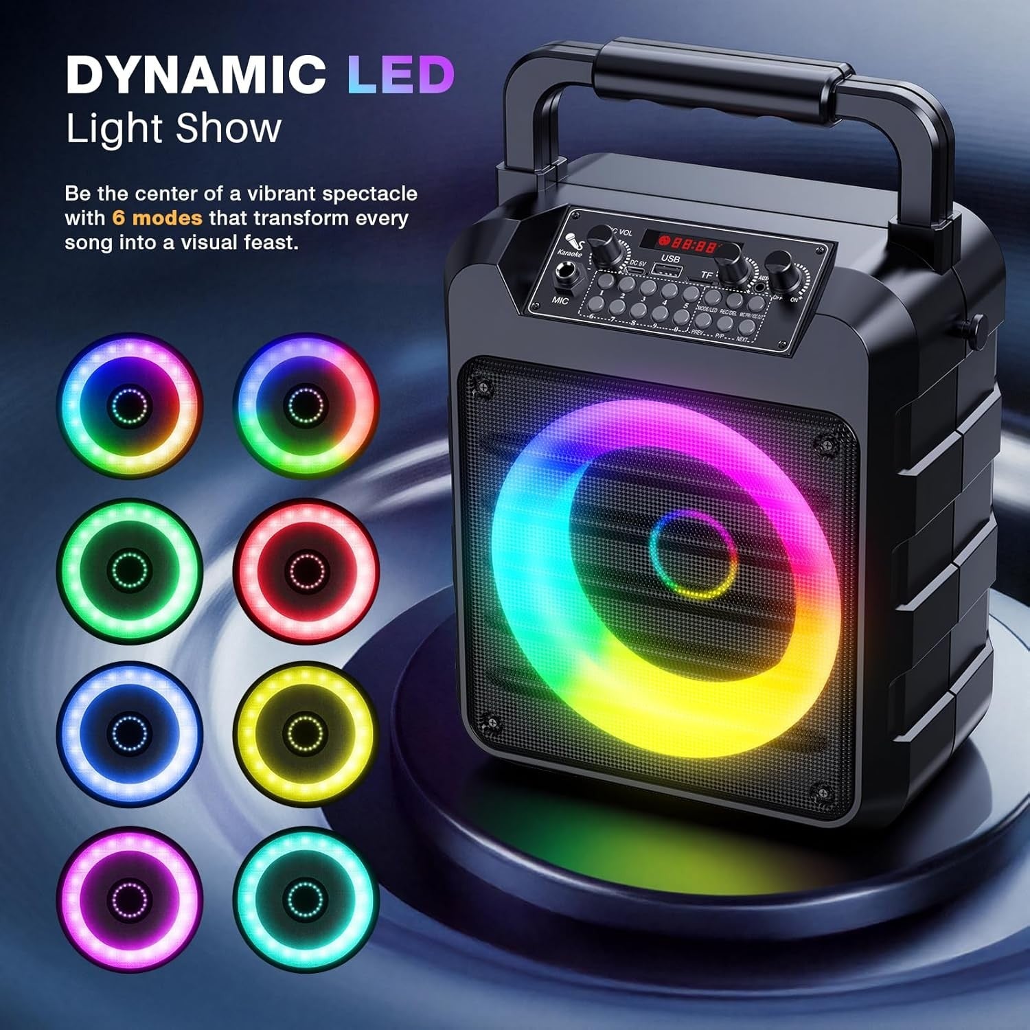 Karaoke Machine with 2 Wireless Mics Bluetooth PA Speaker LED