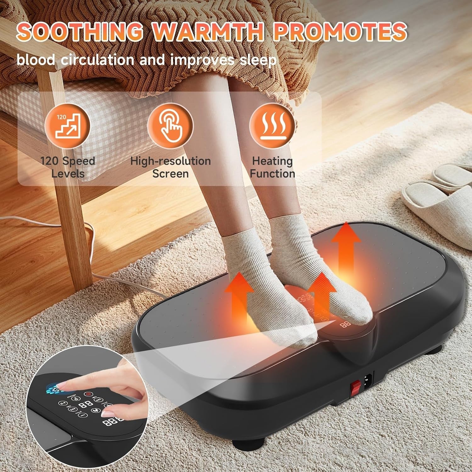 Black 4D Vibration Plate Exercise Machine w Heating 120 Speeds Bluetooth