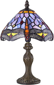 Purple Stained Glass Dragonfly Tiffany Table Lamp with Antique Bronze Base