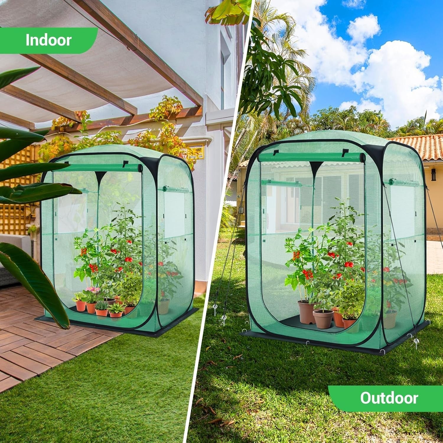 Large Walk-In Pop Up Greenhouse 49x67in Portable Garden Tent with PE Cover