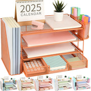 4-Tier Desk Organizer Metal File Holder Drawer Pen Storage Orange