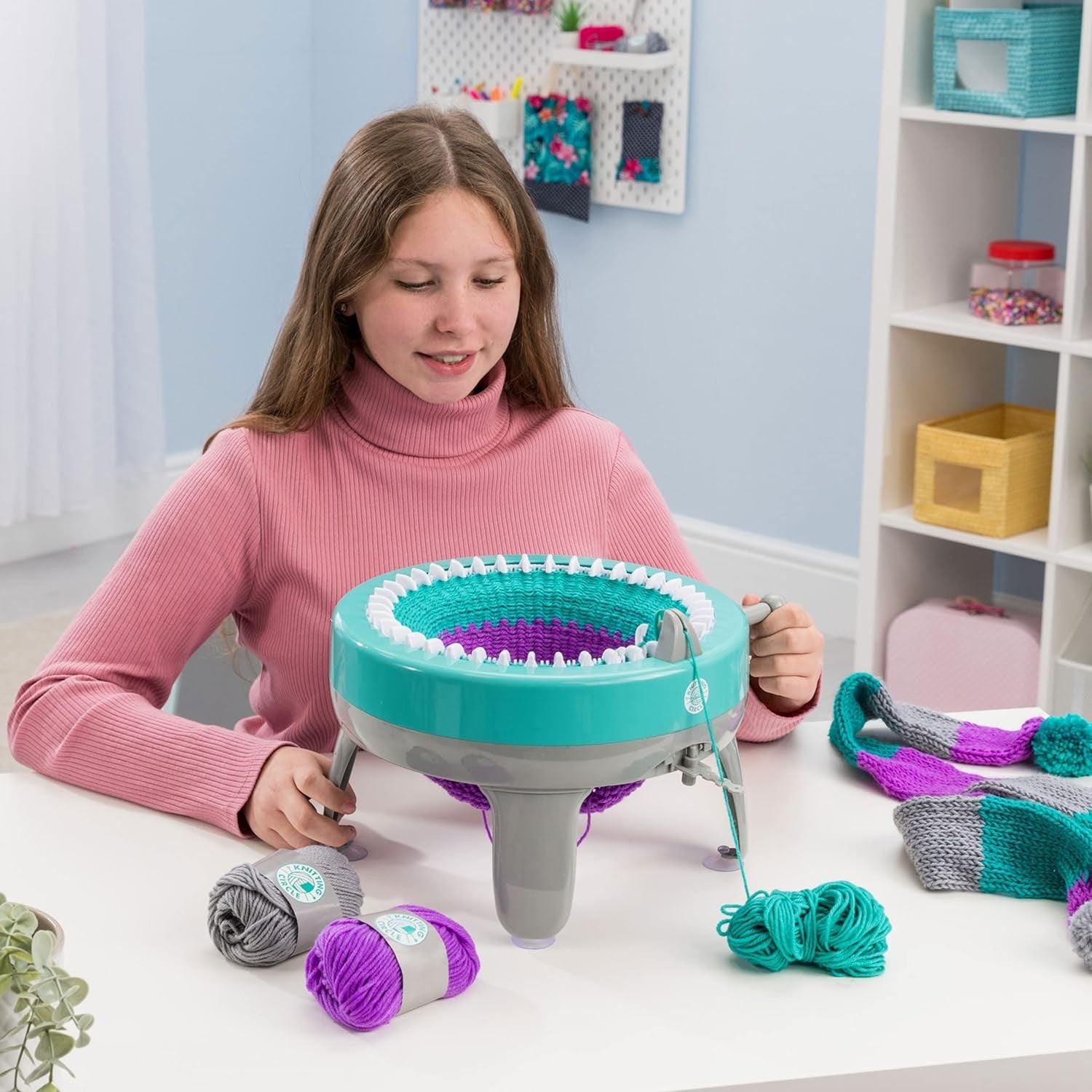 Kids Knitting Machine Craft Kit Beginner Circle Loom Gloves Hats Scarves