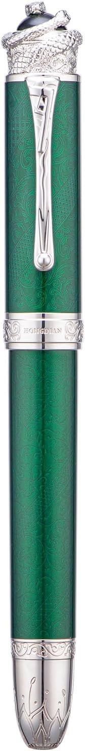 Emerald Green Piston Fountain Pen Extra Fine Nib Snake Engraved Gift Set