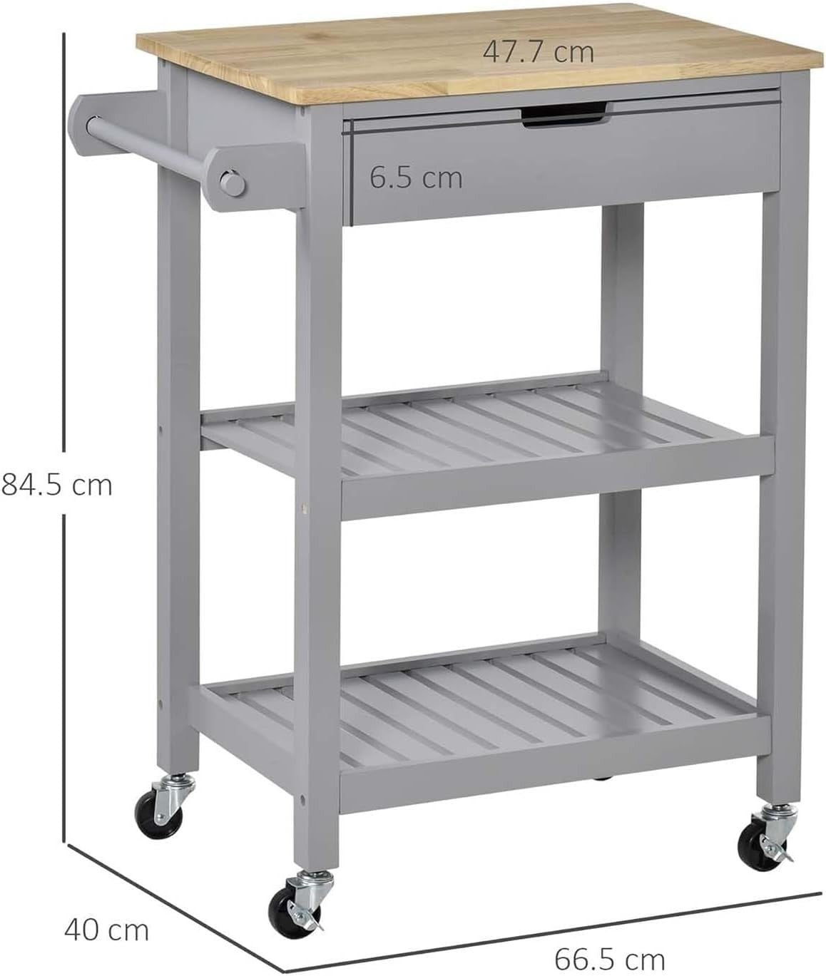 Kitchen Serving Trolley Rolling Storage Cart 3 Tier Wooden Top Drawer