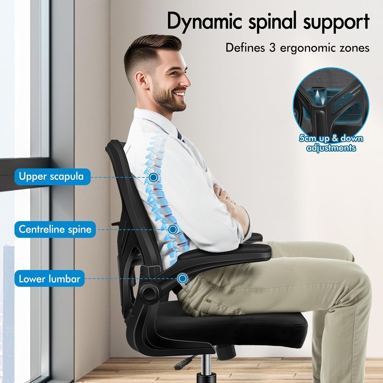 Ergonomic Office Chair Mesh Mid Back Adjustable Height Flip Up Armrests Swivel