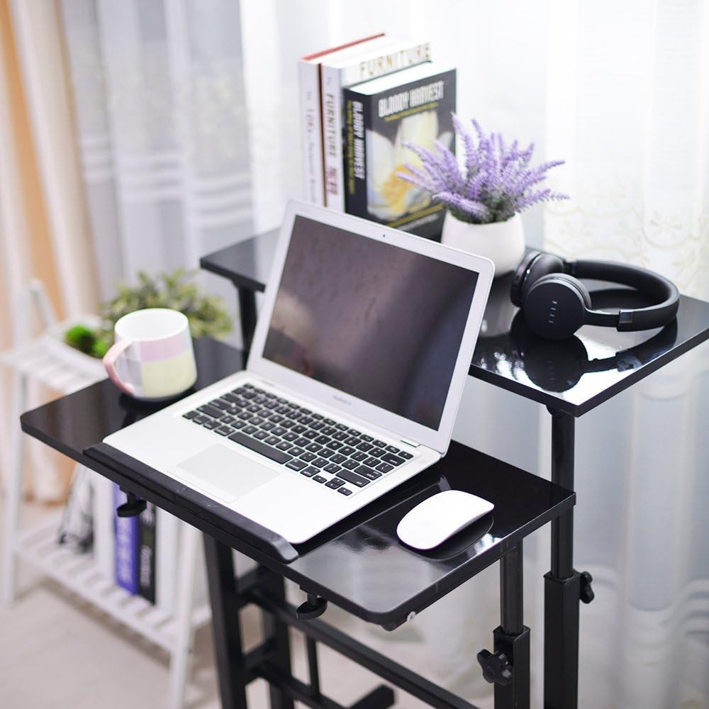 Adjustable Standing Desk Sit Stand Workstation Rolling Laptop Table 60x30cm