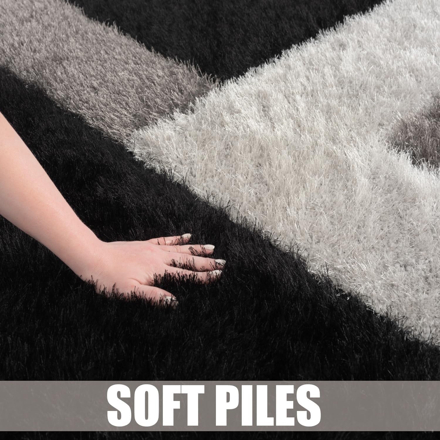 Black Grey Shaggy Rug 120x170cm Soft Non Shed Modern Living Room Carpet