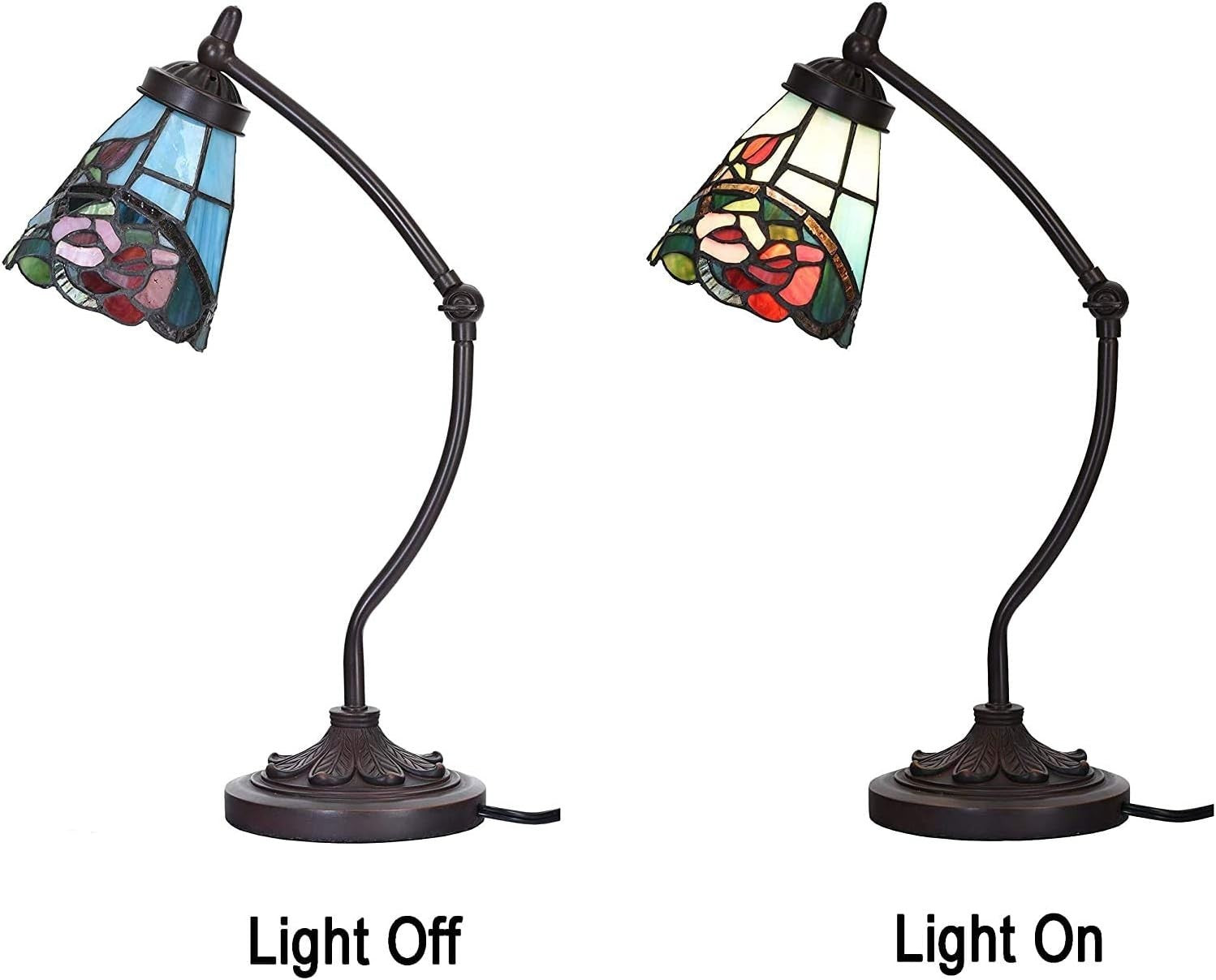 Rose Flower Stained Glass Desk Lamp Adjustable Tiffany Style Night Light