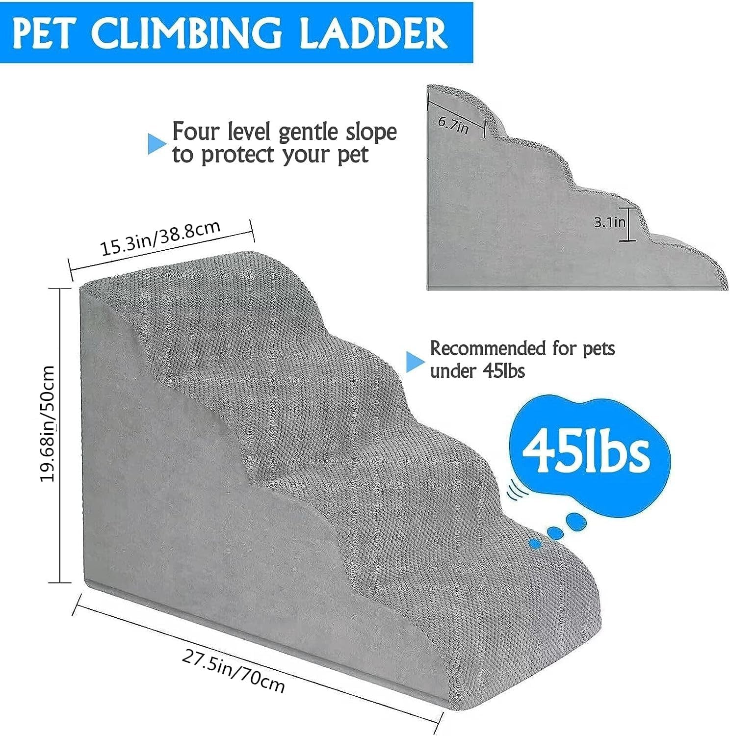 4 Step Dog Stairs Non Slip Foam Pet Ramp for Bed Sofa