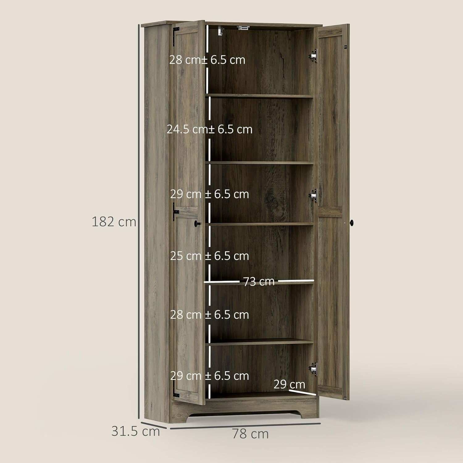 Farmhouse Tall Kitchen Cupboard Grey Wood Storage Cabinet Adjustable
