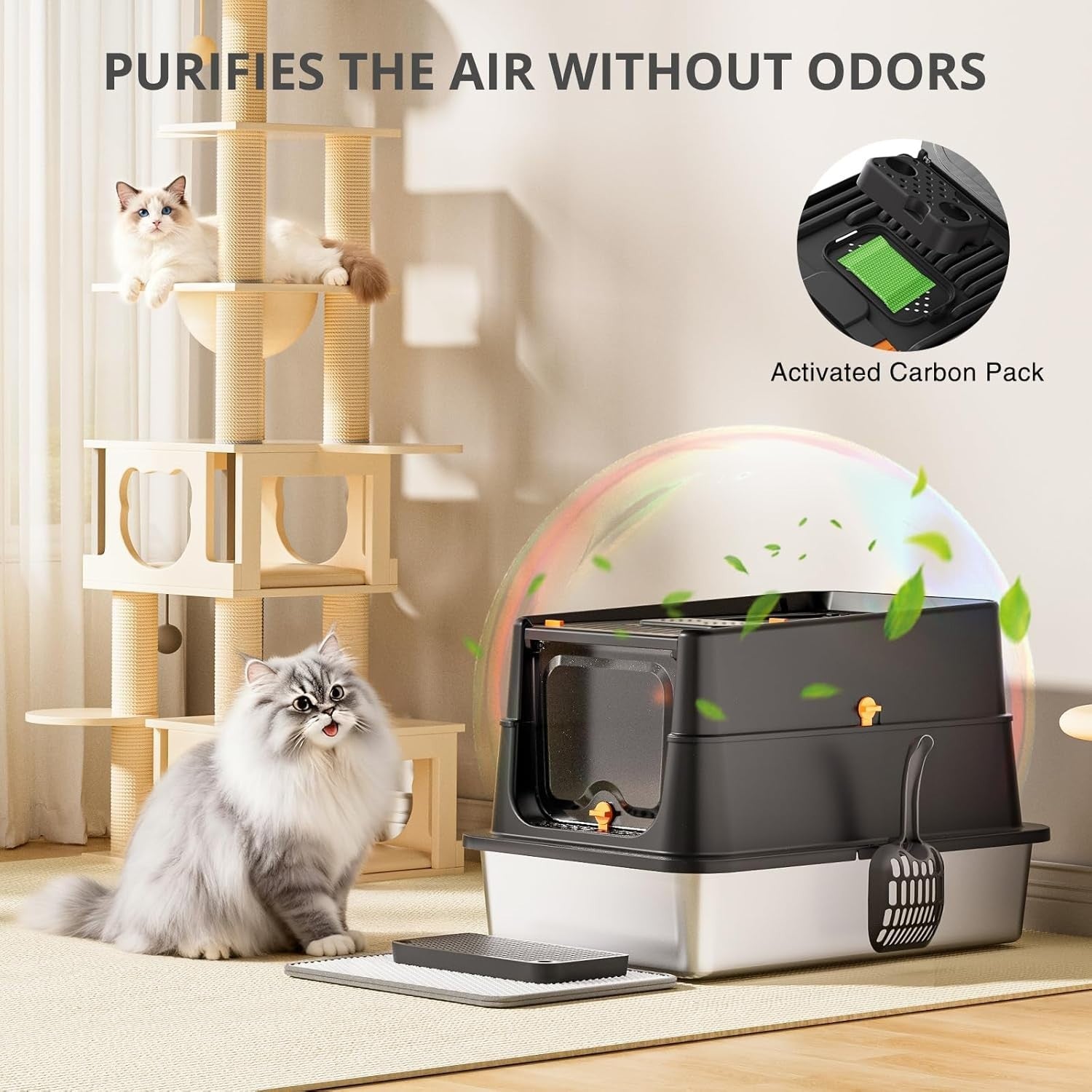 XL Stainless Steel Cat Litter Box Covered High Sided Front Top Entry
