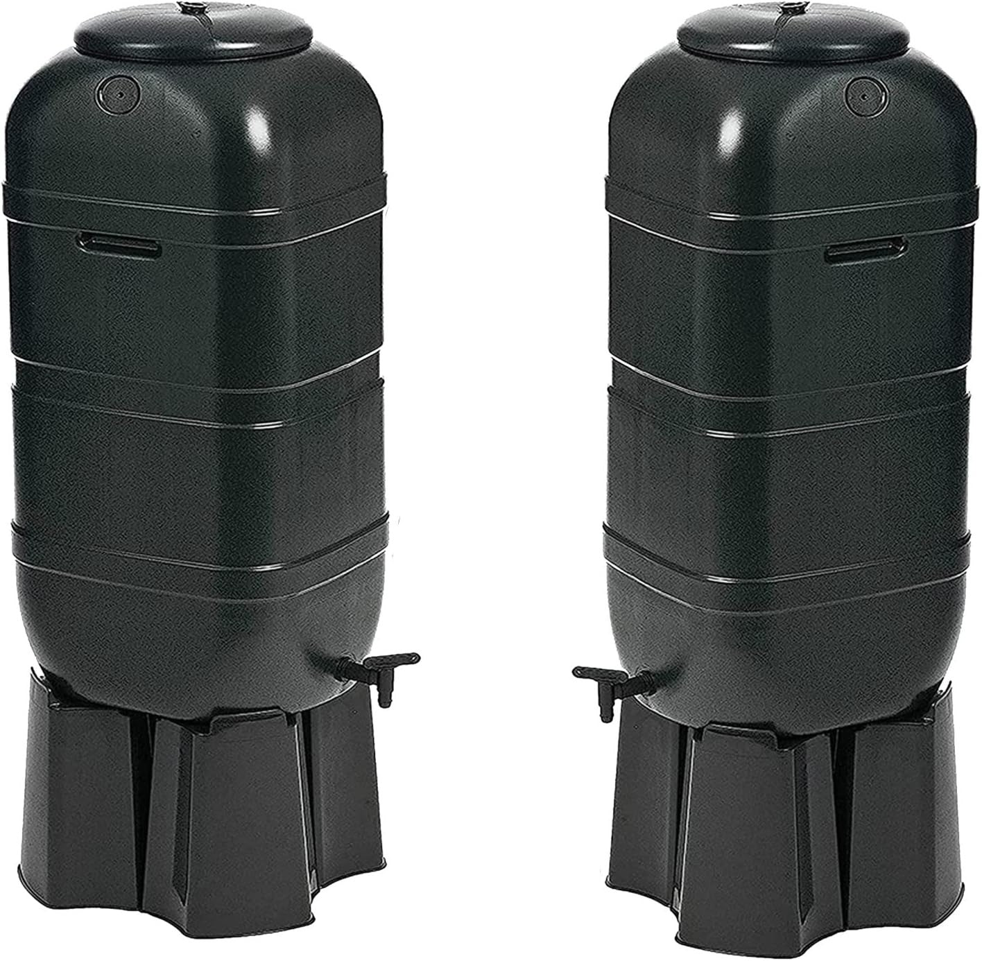 2 x 100L Slimline Garden Water Butts with Stands, Taps & Diverters