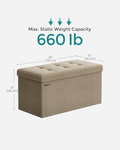 Camel Brown Folding Ottoman Bench 76cm Storage Seat Linen Footstool 89L Box