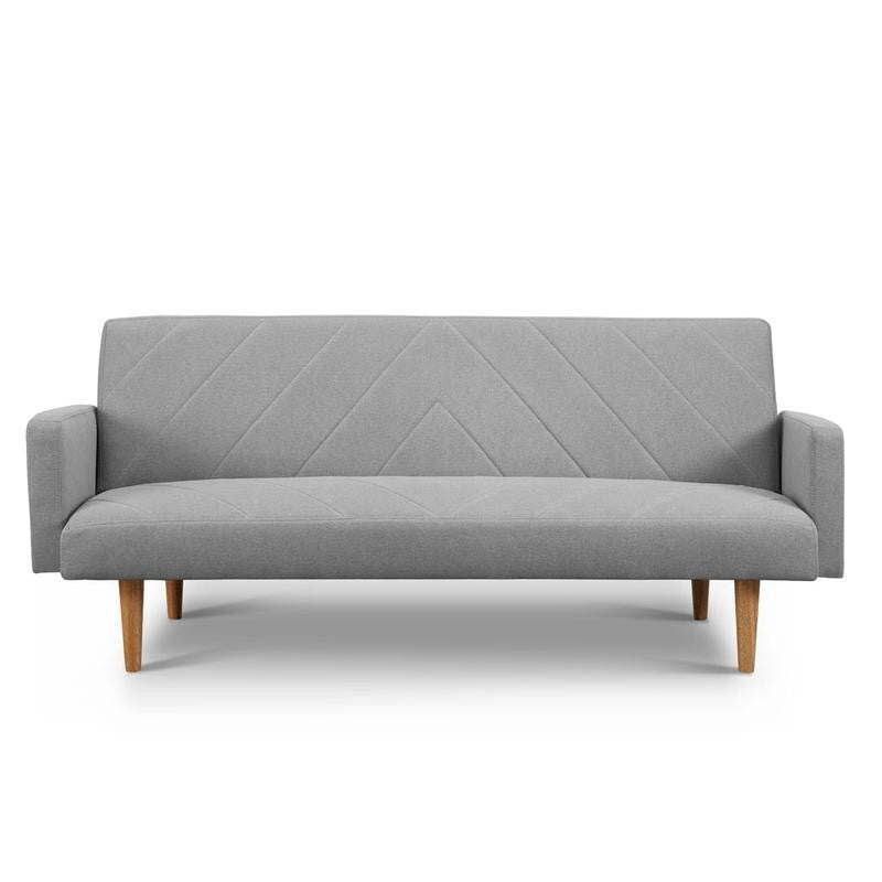 3 Seater Light Grey Sofa Bed Chevron Fabric Clic Clac Wooden Legs