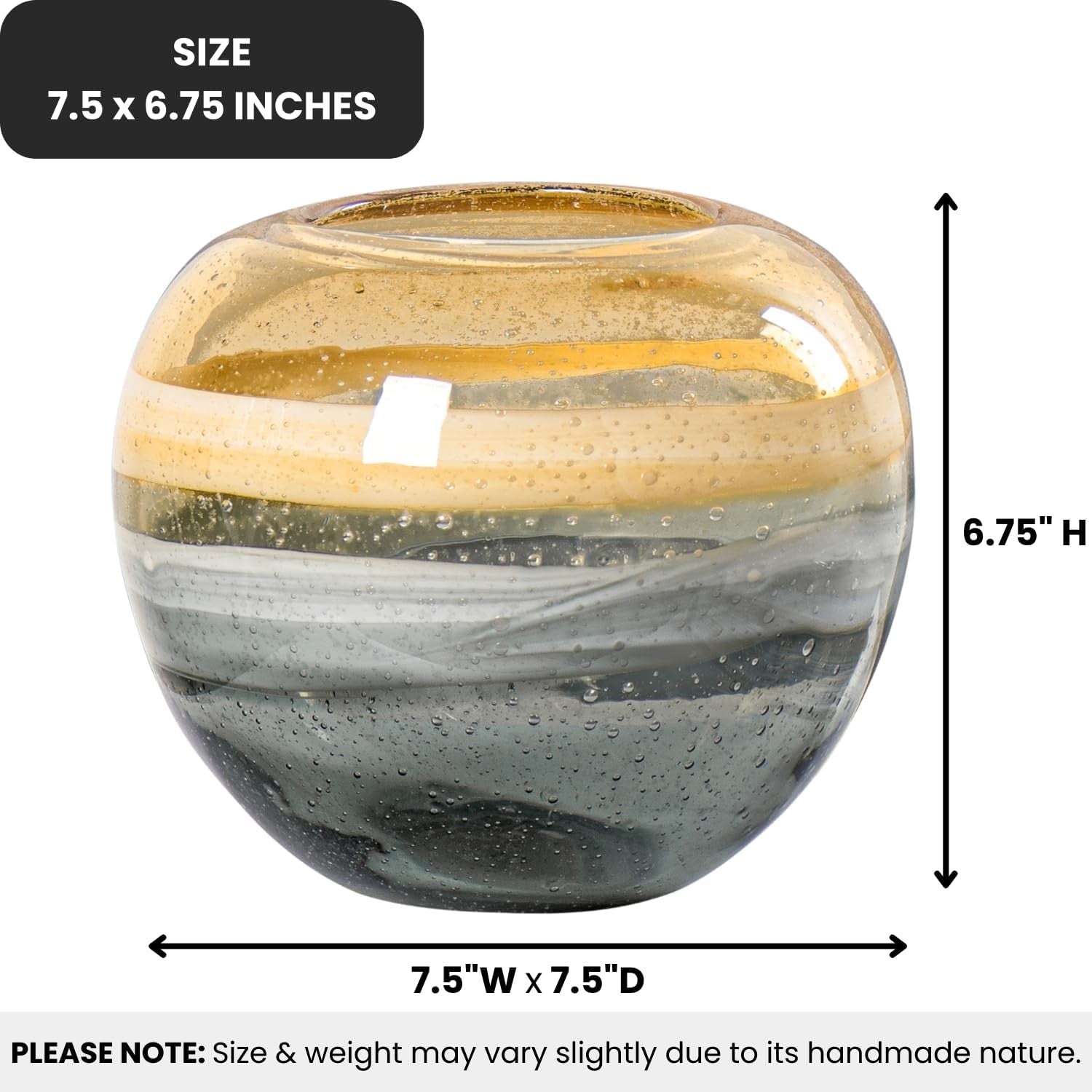 Handmade Amber Swirl Glass Sphere Vase Coastal Modern Home Centerpiece