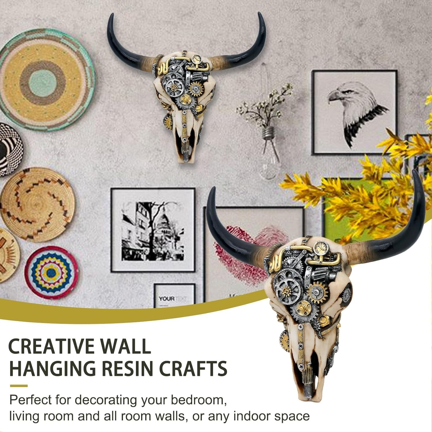 Steampunk Bull Skull Wall Art 3D Western