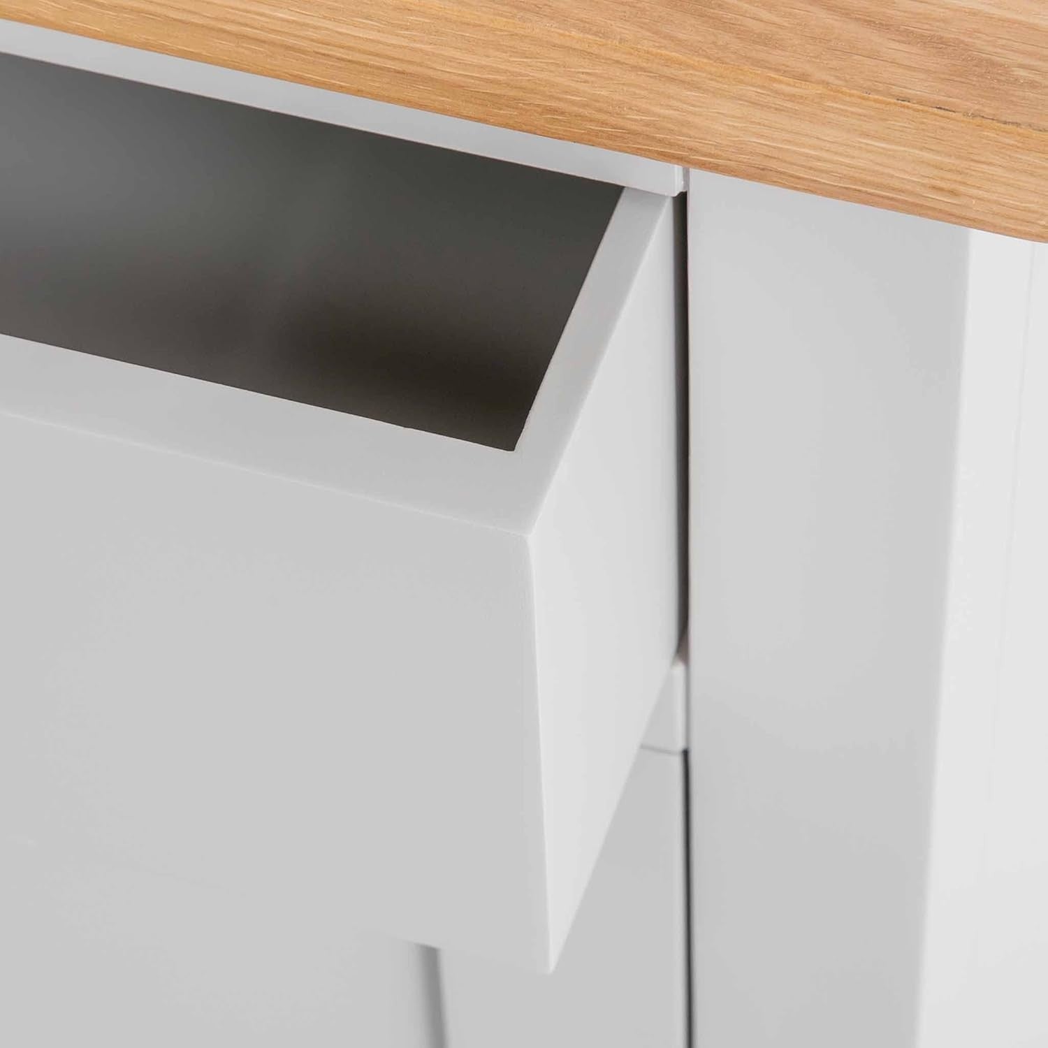 Solid Wood Grey Sideboard Cabinet with 2 Drawers & Oak Top for Hallway