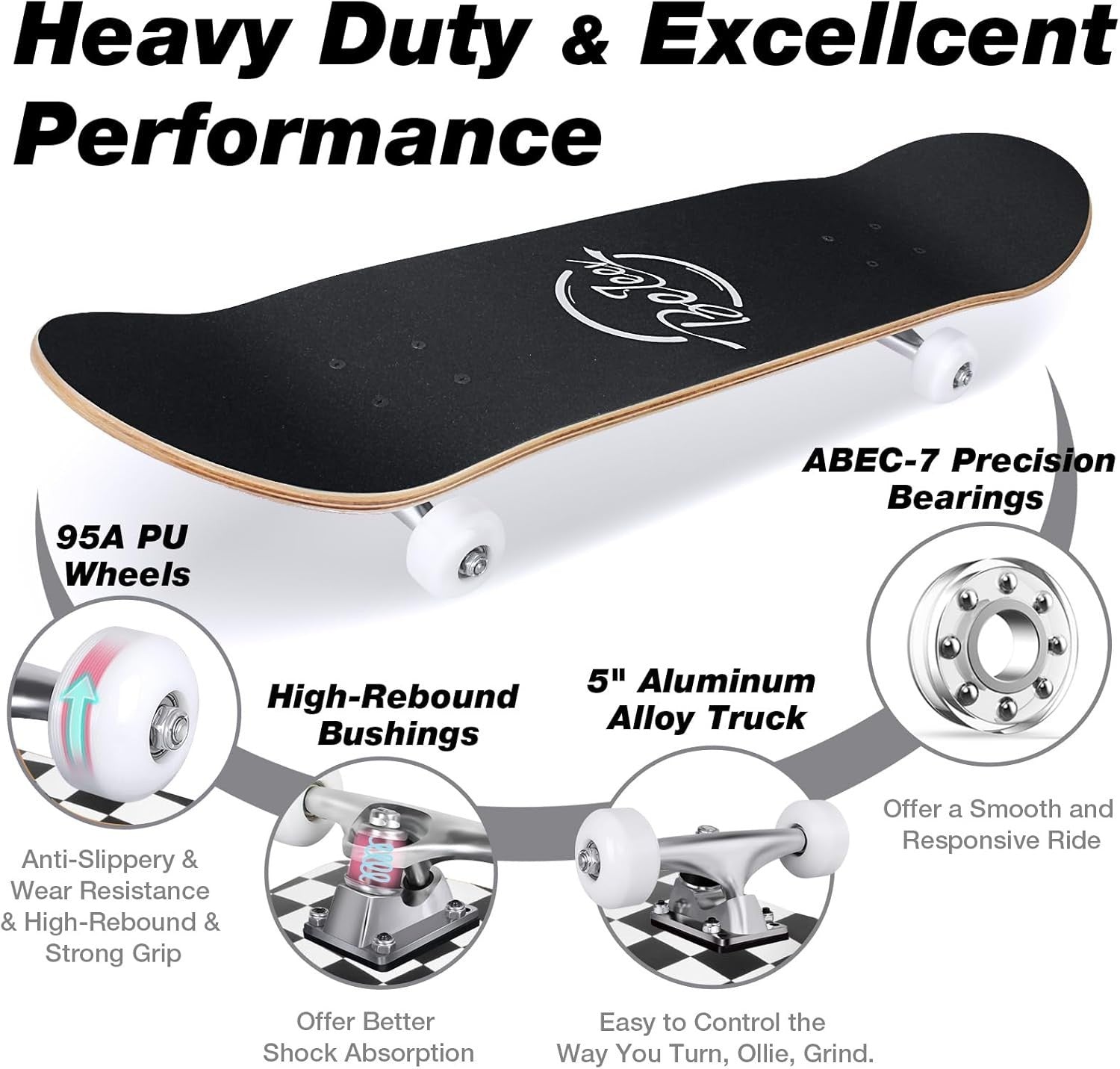 31x8 Maple Complete Skateboard Double Kick Trick Cruiser Board White