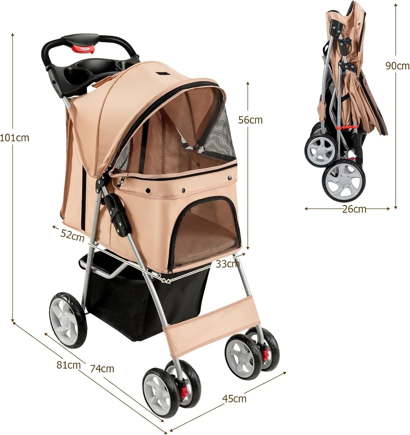 Foldable Pet Stroller Dog Cat Travel Buggy Lockable Wheels 15kg