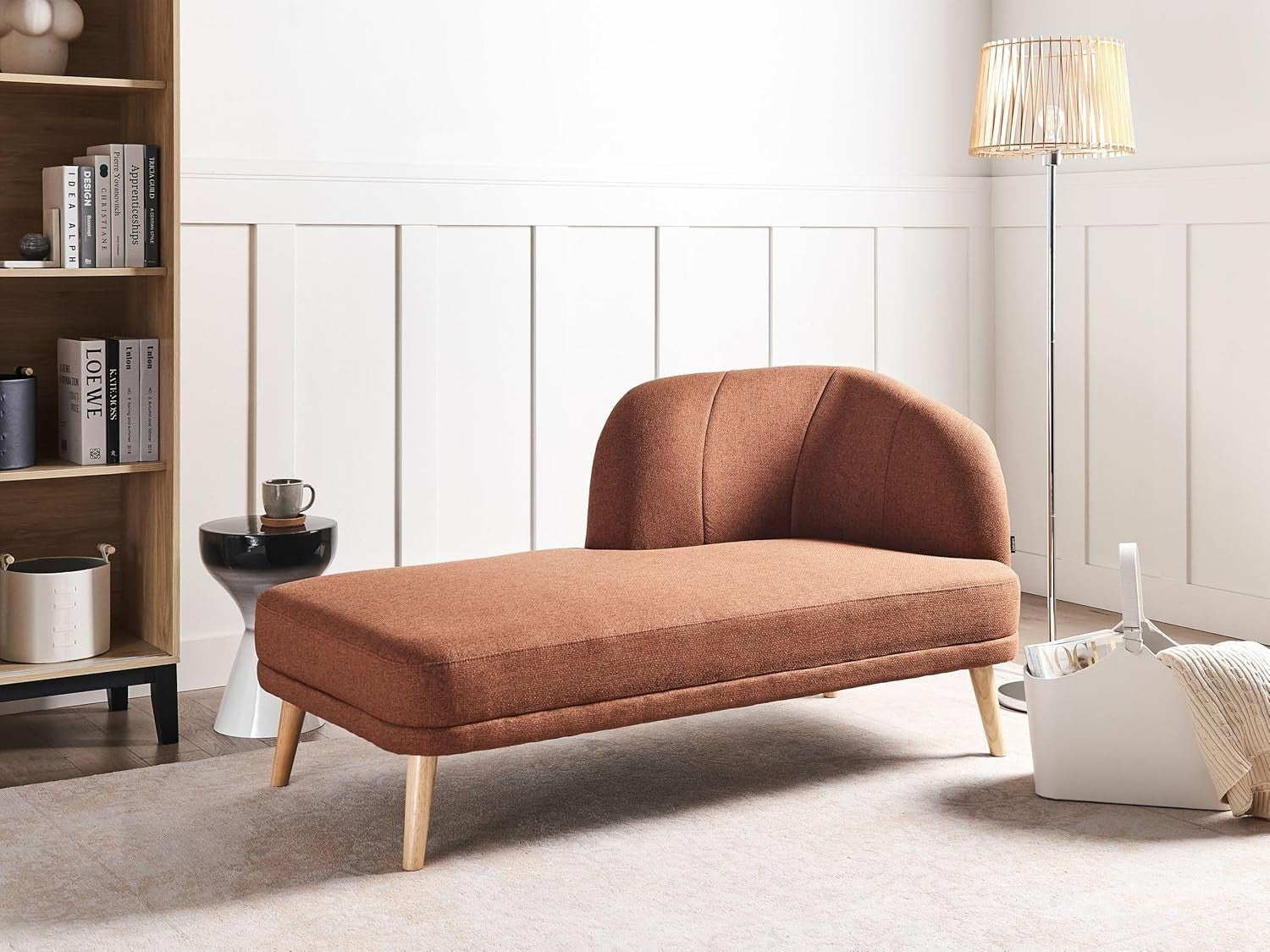 Traditional Brown Polyester Fabric Chaise Lounge Sturdy Wooden Legs