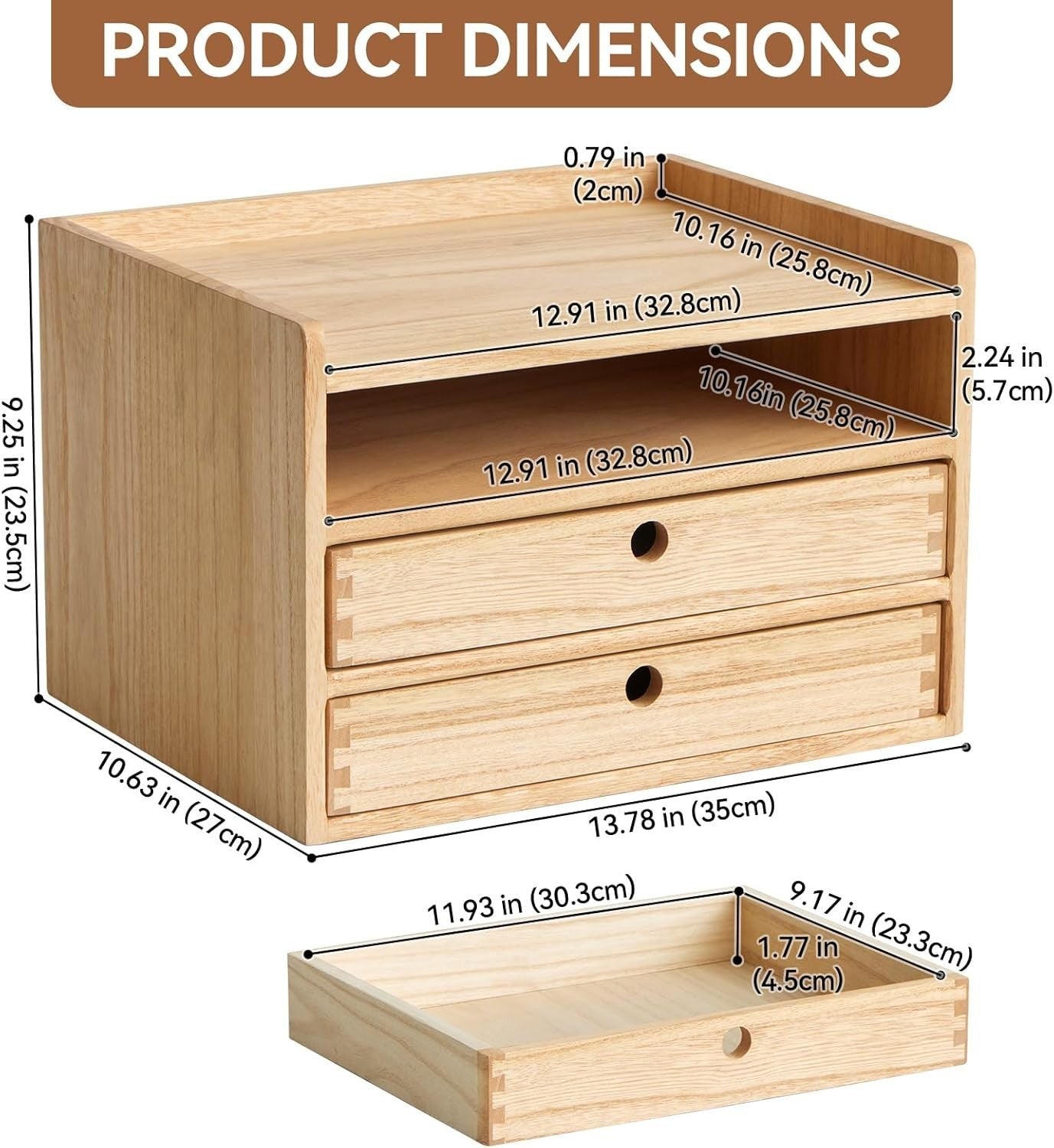 Wood Desk Organizer with Drawers & Shelf – Home Office Storage Box