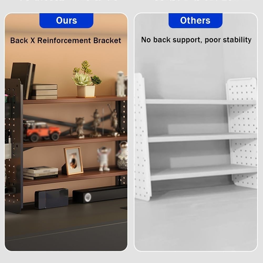 3 Tier Desktop Organizer Hutch Adjustable Bookshelf Storage Rack with Grid Panel