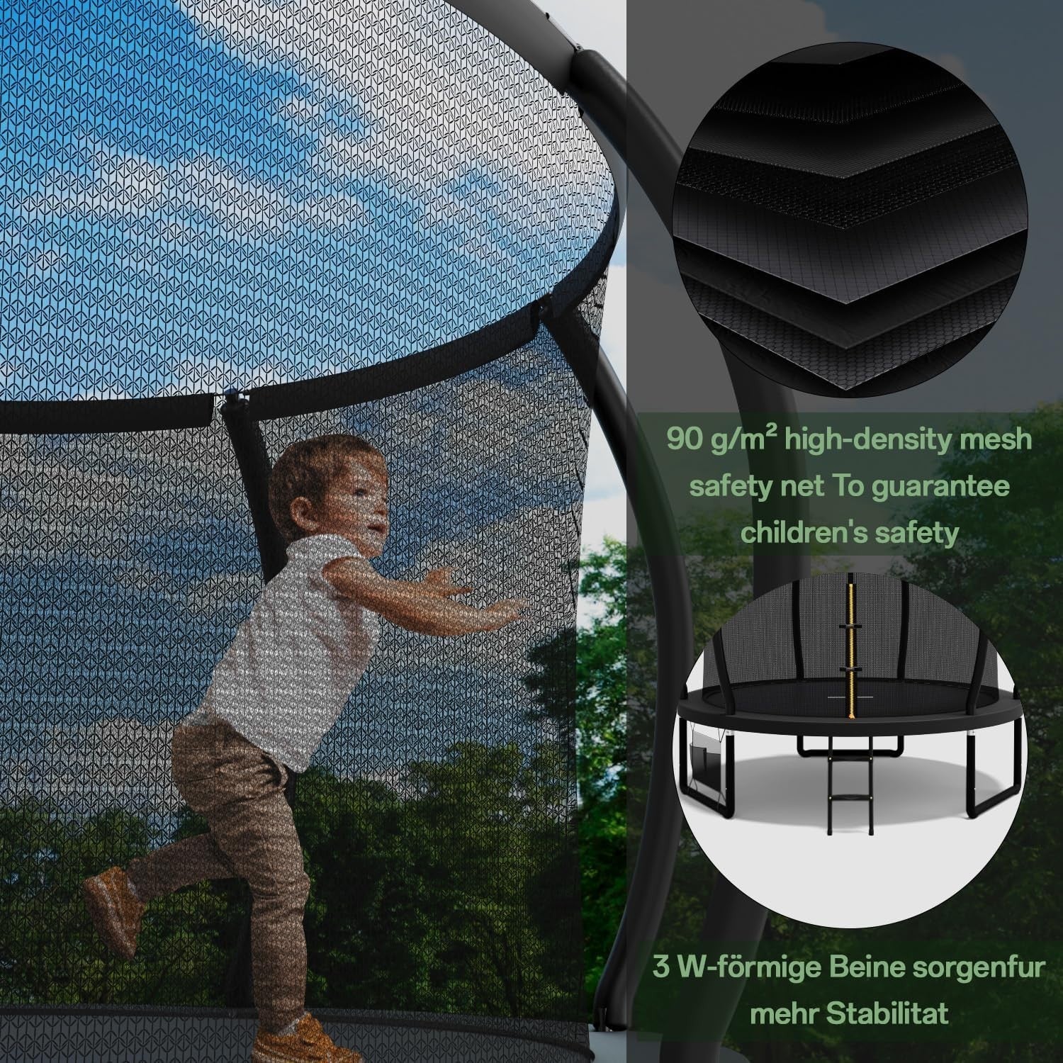 7.5ft Kids Garden Trampoline Safety Enclosure Net Ladder Padded Poles