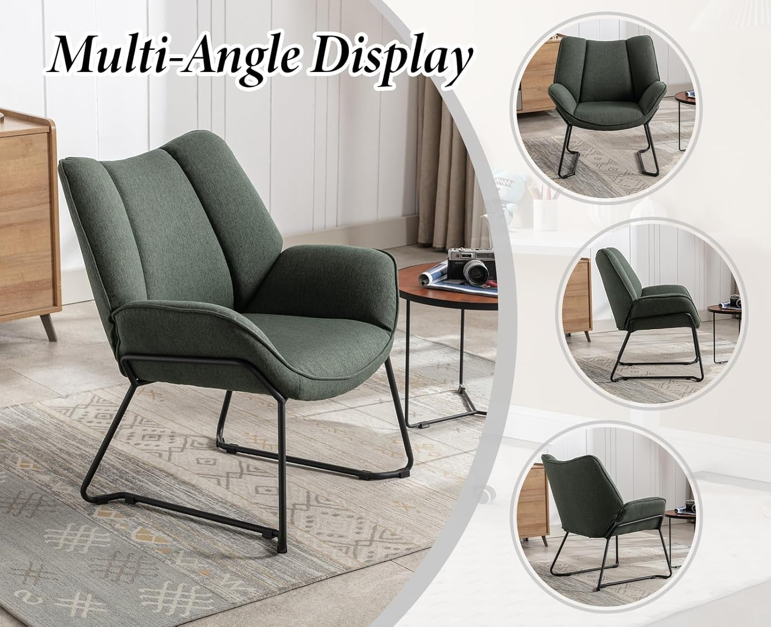 Green Linen Accent Armchair Tub Chair for Living Room Bedroom Modern