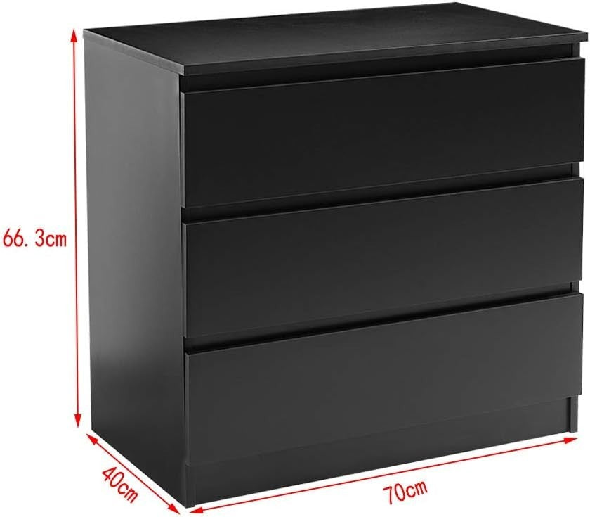 Black 3 Drawer Chest | Modern Bedroom Storage Cabinet | Slimline Unit