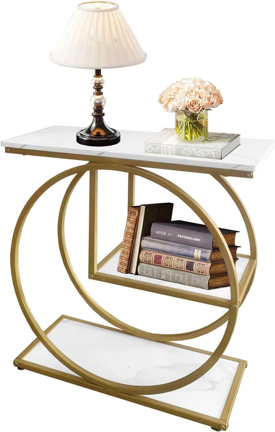 3-Tier Gold Side Table with Storage Shelves, Compact Modern Sofa End Table
