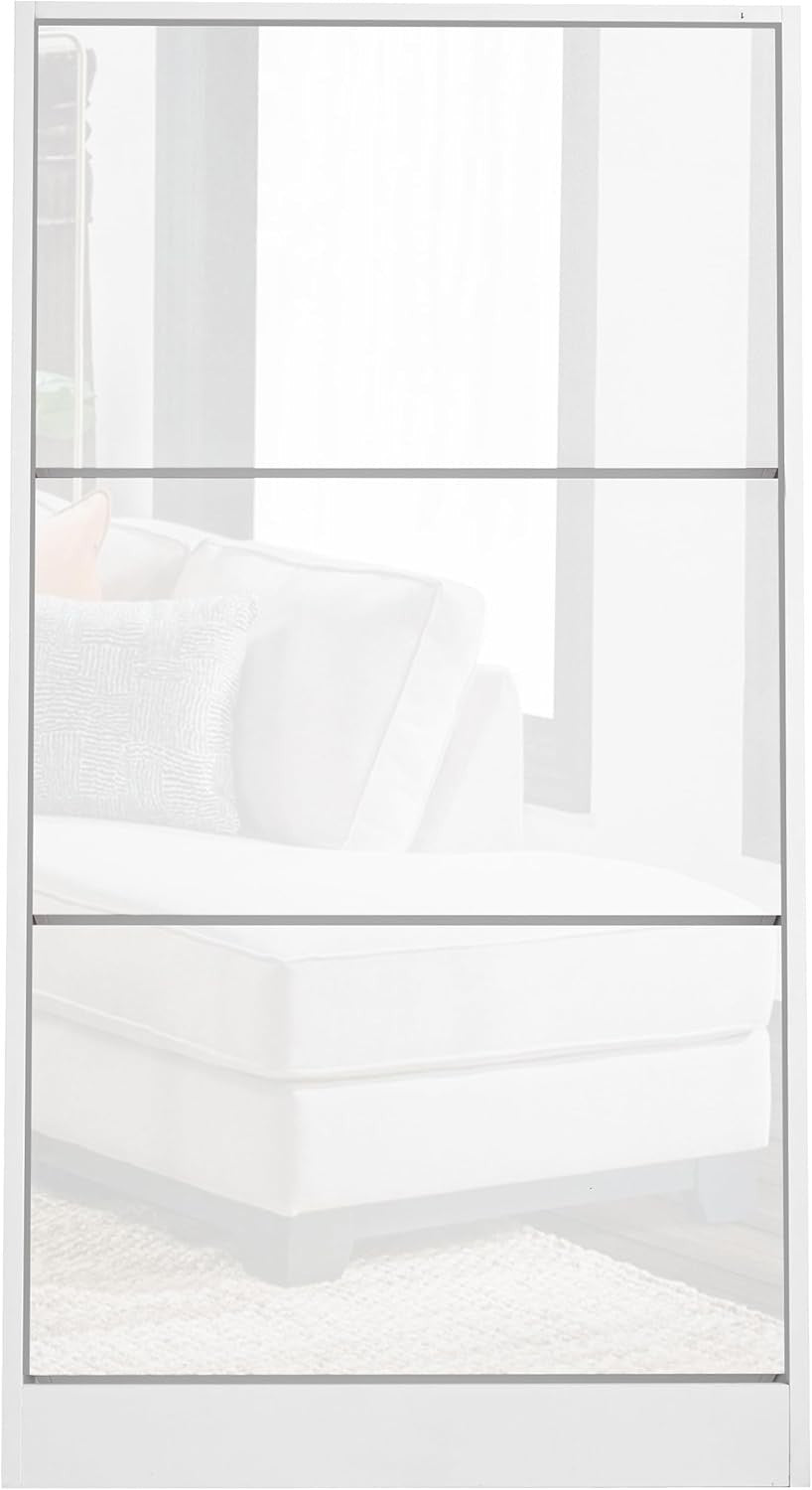 High Gloss 3 Drawer Shoe Cabinet Slim Space-Saving Storage Organizer