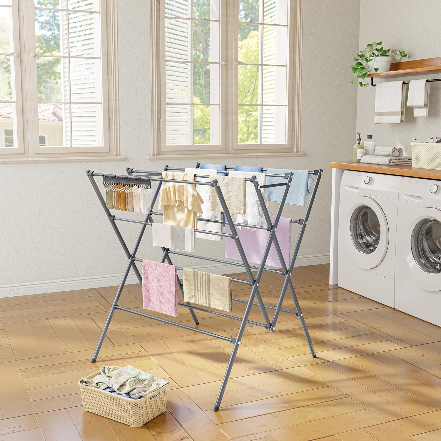 Folding Clothes Airer Large Laundry Drying Rack Space Saving Indoor Outdoor