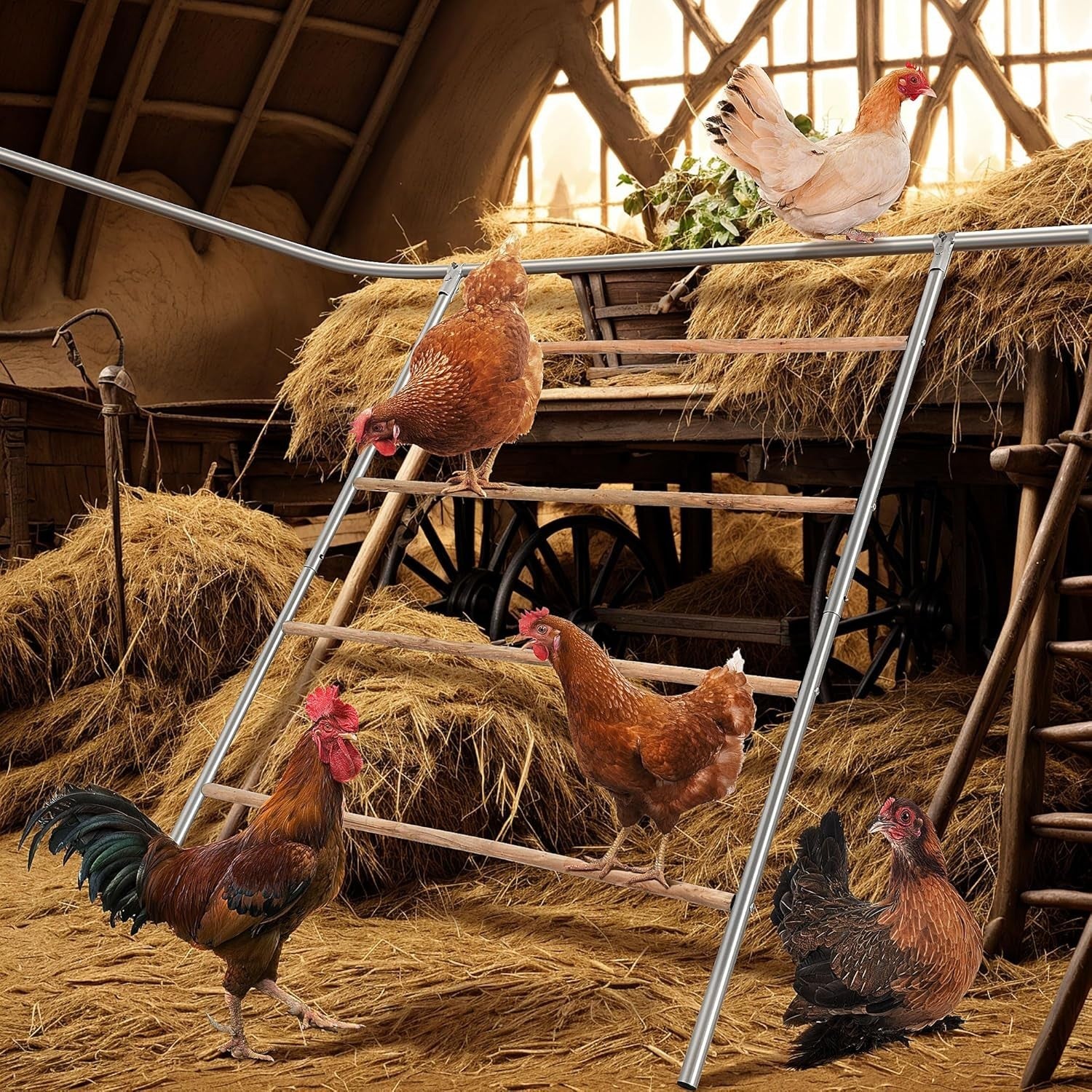 Chicken Roosting Ladder Perch 55.1x41.1in Wood Metal