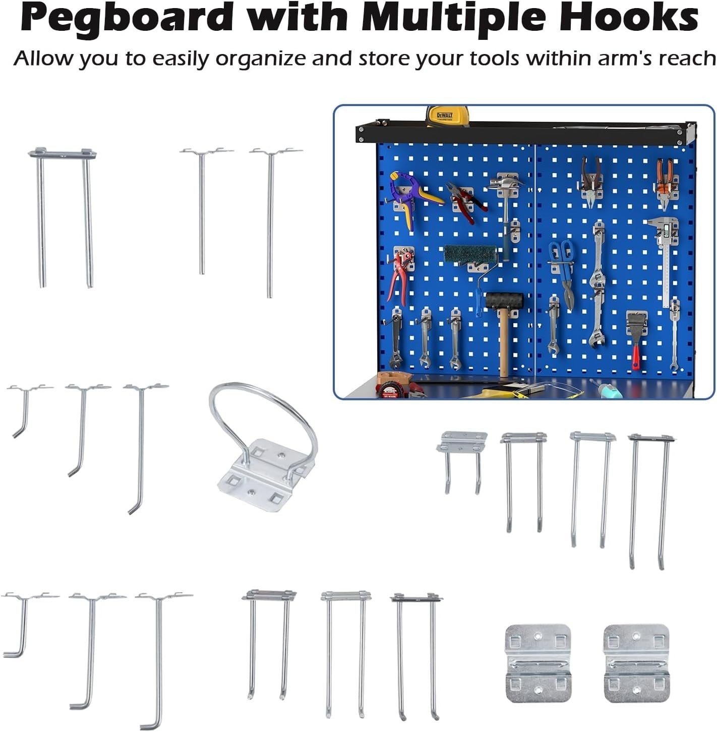 Navy Heavy Duty Garage Workbench Pegboards Drawer Shelves 290kg Tool Station
