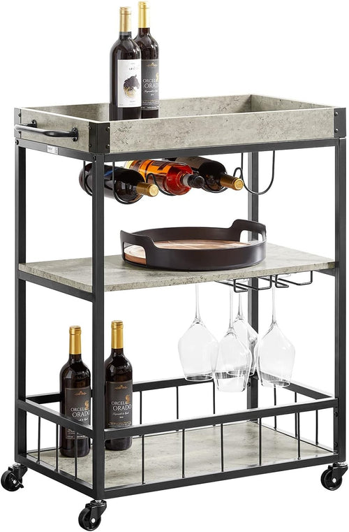 3 Tier Kitchen Serving Trolley Bar Cart with Wine Rack Metal Storage on Wheels