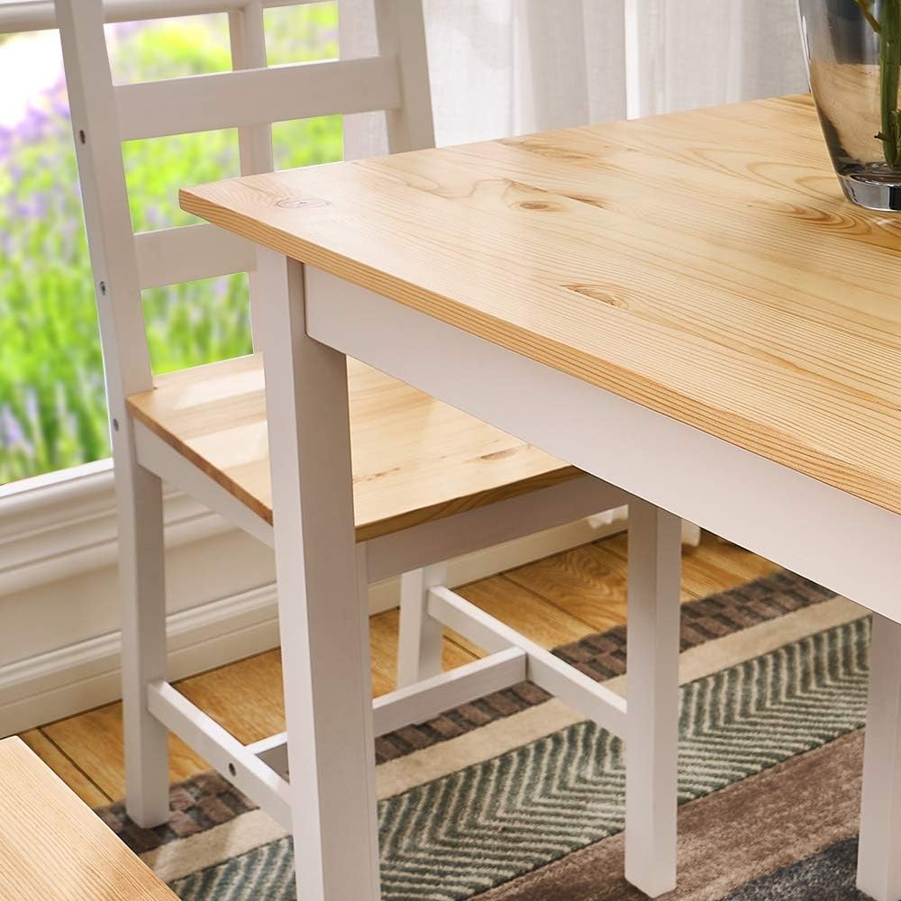 Solid Pine Dining Table & 4 Chairs Set | Durable Kitchen Furniture, Natural