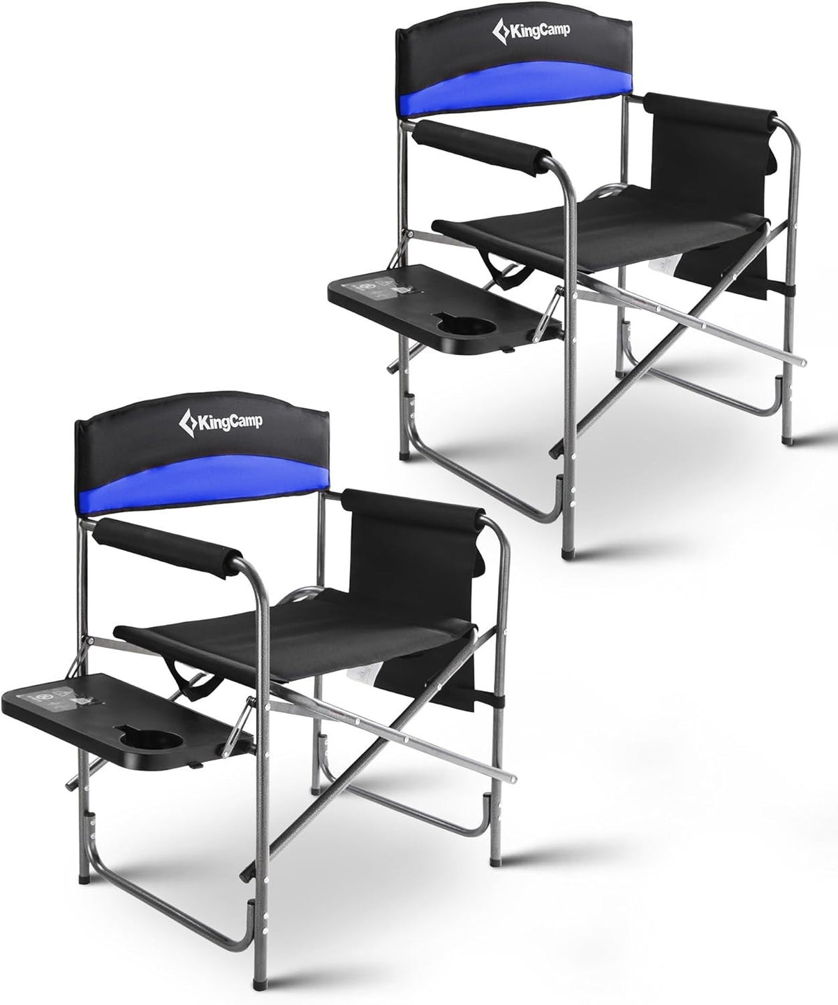 2x Heavy Duty Folding Directors Chairs 400LB W/ Side Table Pockets Set