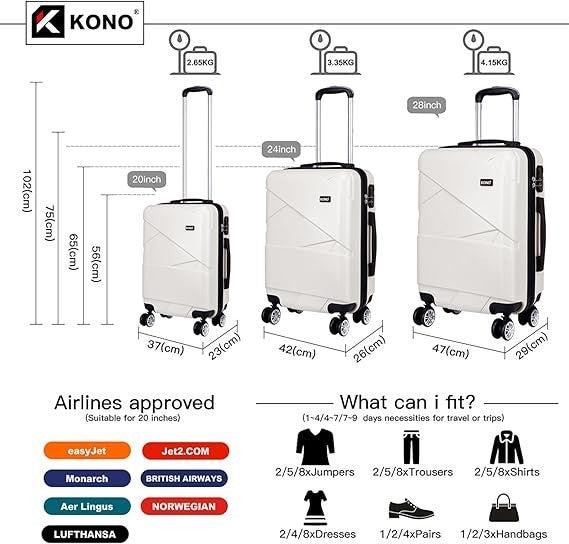 24” Medium Checked Suitcase Lightweight ABS Hard Shell Spinner Luggage