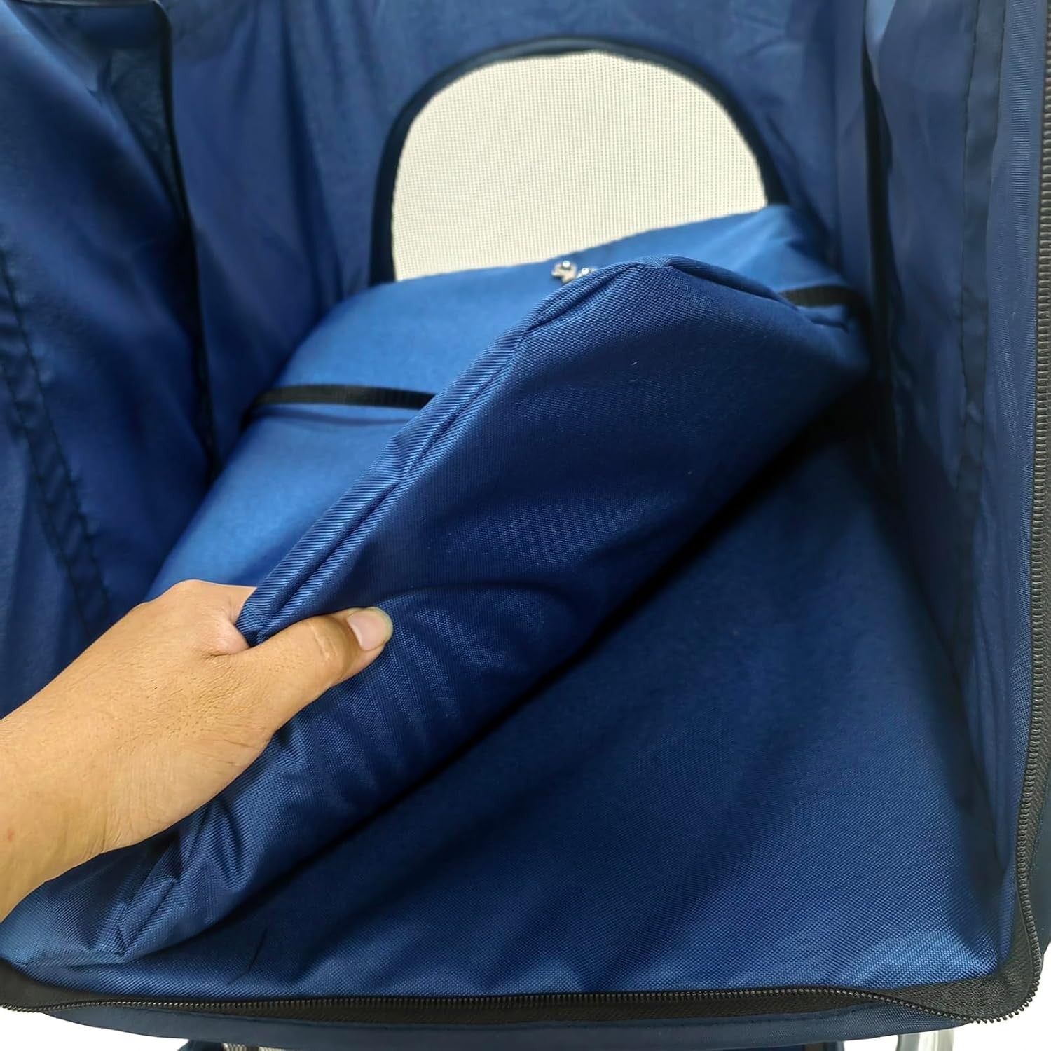 Pet Travel Stroller Dog Cat Pushchair Foldable Swivel Wheels 15kg Navy Blue