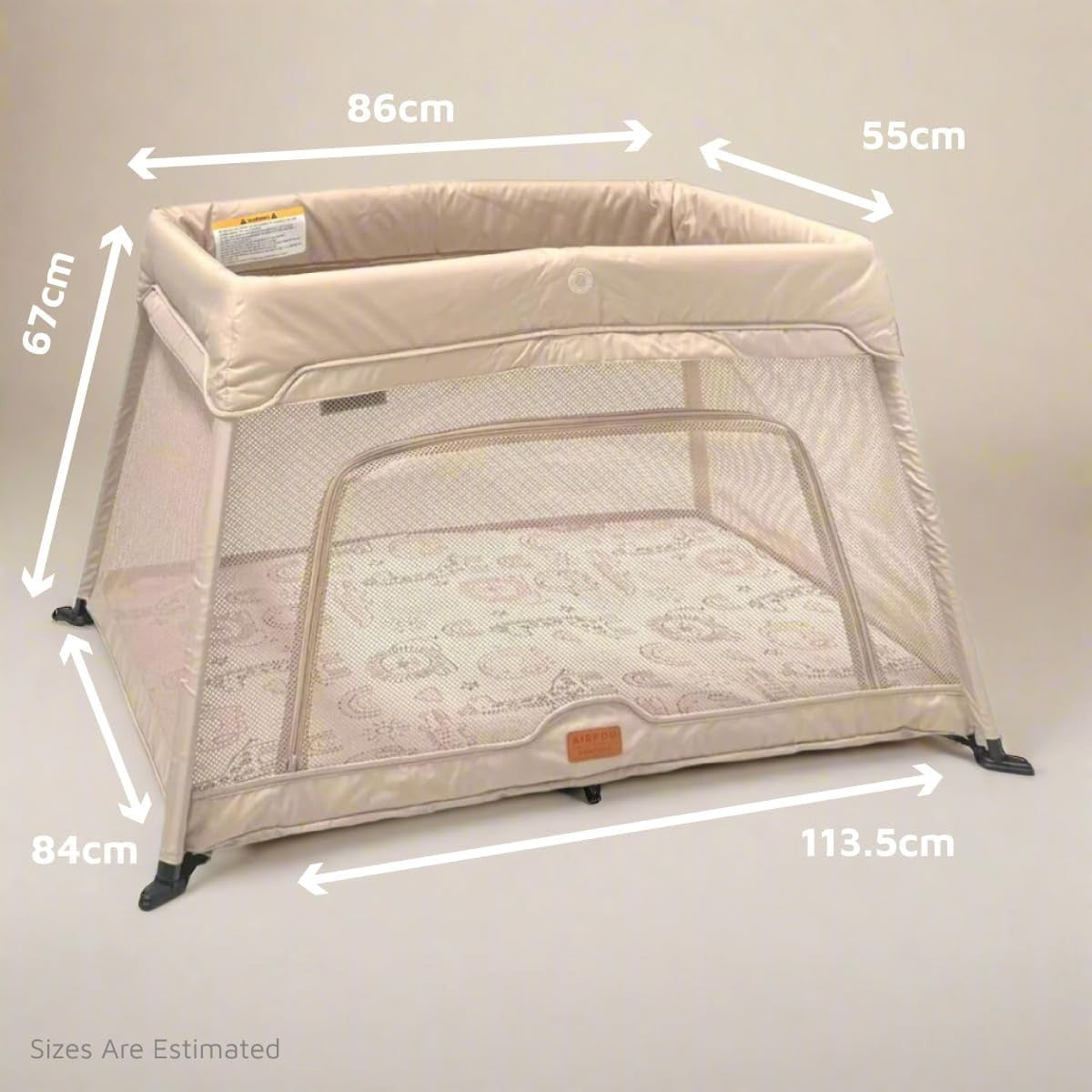 Travel Cot Playpen Lightweight Foldable Baby Bed with Mattress & Storage Beige