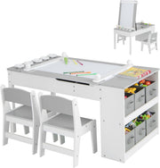 Kids Art Table & Chair Set Easel Desk w/ Storage Bins & Paint Cups