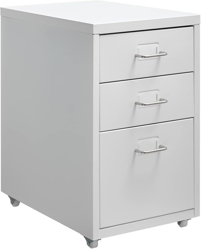 3 Drawer Metal File Cabinet with Wheels Under Desk Office Storage Unit Rolling