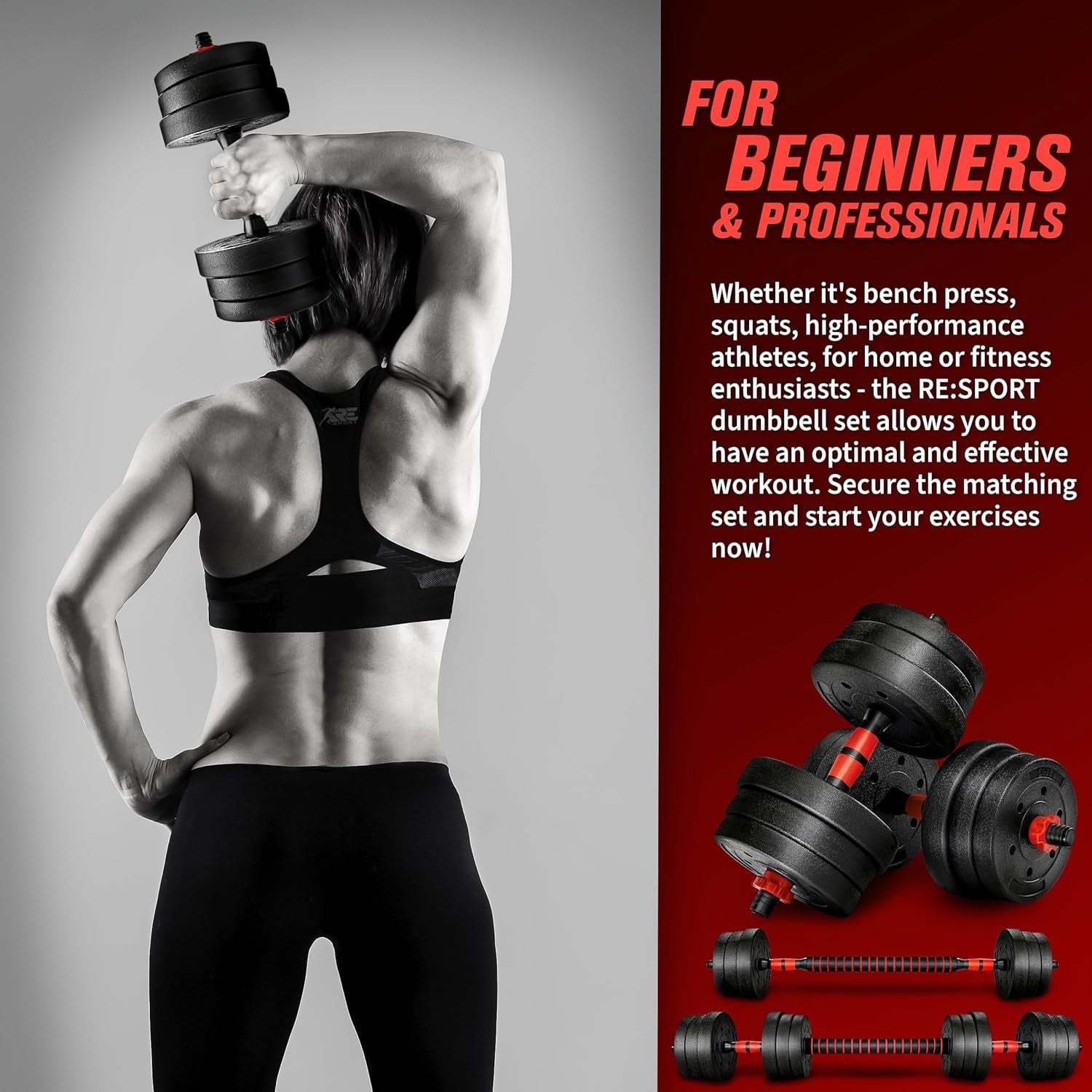 20kg Adjustable Dumbbell Barbell Set 2-in-1 Spinlock Home Gym Weights