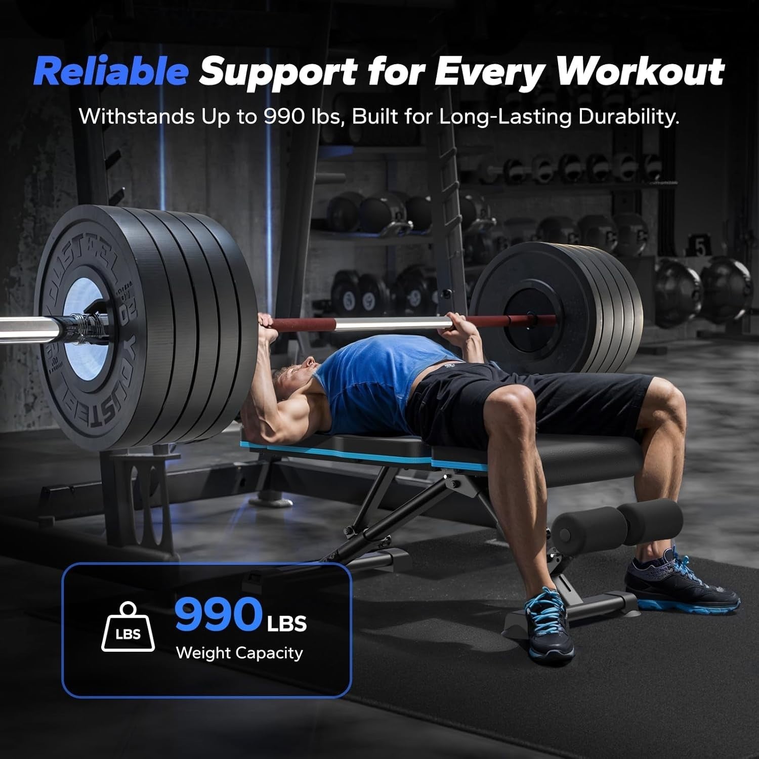 Foldable Adjustable Weight Bench 450kg Incline Flat Home Gym