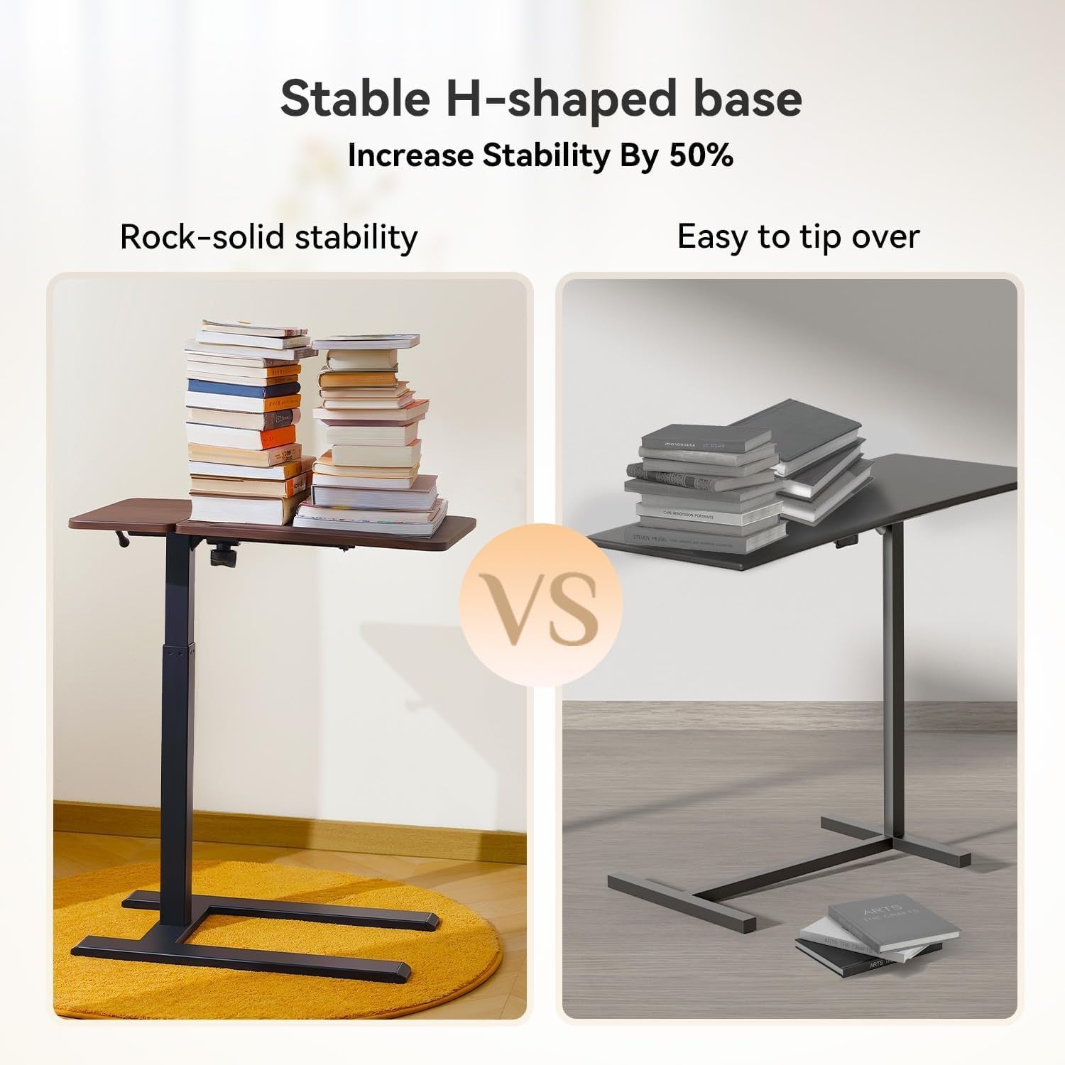 Overbed Table Height Adjustable Tilt Laptop Desk with Wheels for Bed Sofa