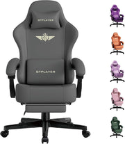 Ergonomic Gaming Chair w/ Footrest Reclining Office Desk Grey