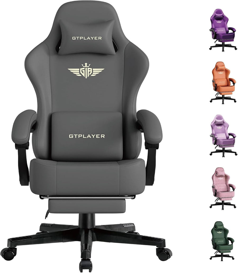 Ergonomic Gaming Chair w/ Footrest Reclining Office Desk Grey